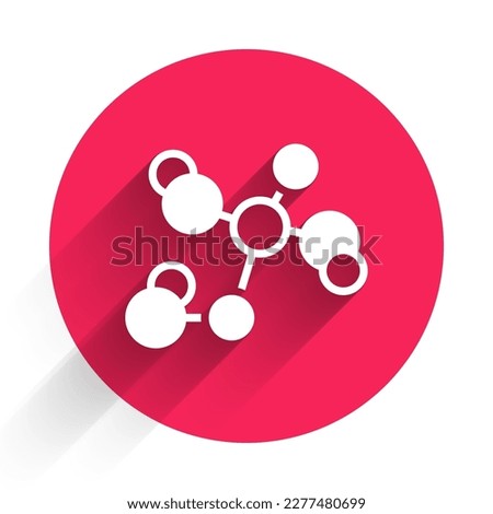 White Chemical formula icon isolated with long shadow background. Abstract hexagon for innovation medicine, health, research and science. Red circle button. Vector