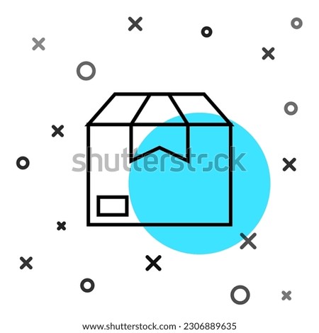 Black line Carton cardboard box icon isolated on white background. Box, package, parcel sign. Delivery and packaging. Random dynamic shapes. Vector Illustration