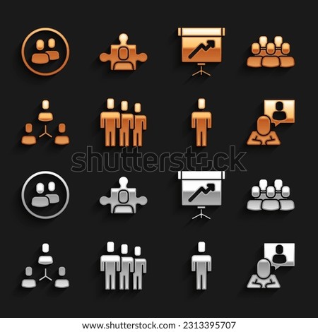 Set Users group, Project team base, Head hunting, Chalkboard with diagram,  and  icon. Vector