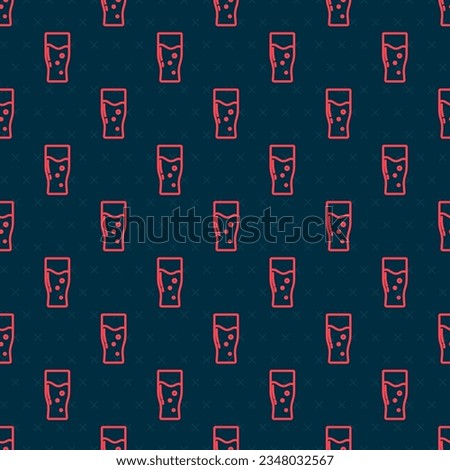 Red line Glass of beer icon isolated seamless pattern on black background.  Vector