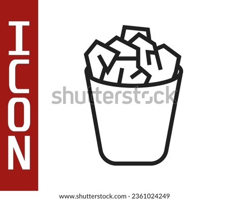 Black line Full trash can icon isolated on white background. Garbage bin sign. Recycle basket icon. Office trash icon.  Vector Illustration