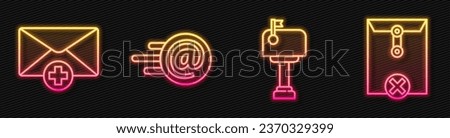 Set line Mail box, Received message concept, Mail and e-mail and Delete envelope. Glowing neon icon. Vector