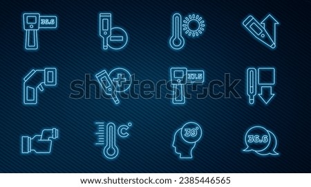 Set line Medical thermometer, Meteorology, Digital,  and  icon. Vector