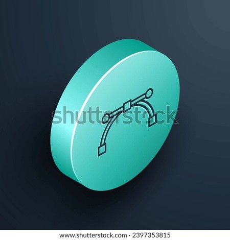 Isometric line Bezier curve icon isolated on black background. Pen tool icon. Turquoise circle button. Vector Illustration