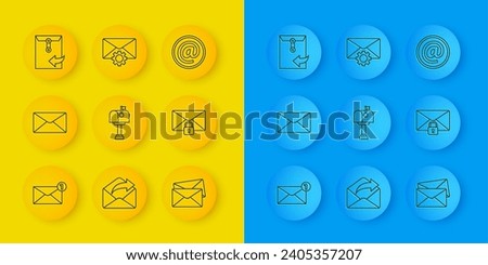 Set line Envelope, Mail box, message lock password, and e-mail and setting icon. Vector