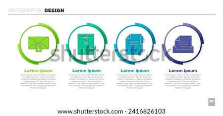 Set Mail message lock password, Envelope, Document and pen and Drawer with document. Business infographic template. Vector