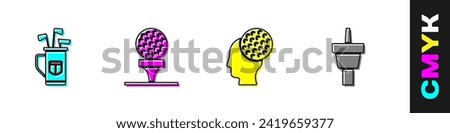 Set Golf bag with clubs, ball on tee,  and  icon. Vector