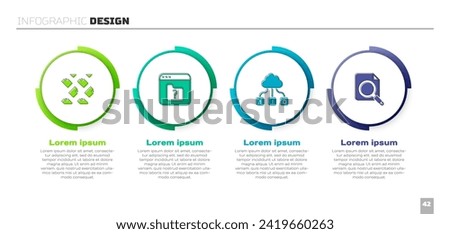 Set Data stream, File missing, Cloud technology data transfer and Search concept with folder. Business infographic template. Vector