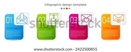 Set line Envelope, Envelope, Envelope with Valentine heart and Delete envelope. Business infographic template. Vector