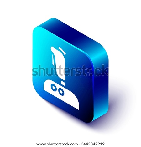 Isometric Joystick for arcade machine icon isolated on white background. Joystick gamepad. Blue square button. Vector Illustration