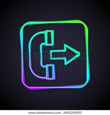 Glowing neon line Outgoing call phone icon isolated on black background. Phone sign. Telephone handset.  Vector