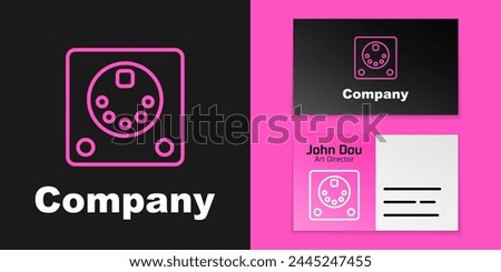 Pink line Drum machine icon isolated on black background. Musical equipment. Logo design template element. Vector