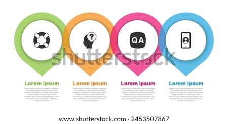 Set Lifebuoy, Head with question mark, Question and Answer and Telephone 24 hours support. Business infographic template. Vector