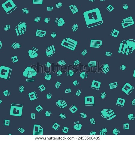 Set File document, missing, Cloud computing lock and Network cloud connection on seamless pattern. Vector