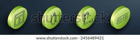 Set Isometric Window in the room, Mirror, Shower and Electrical outlet icon. Vector