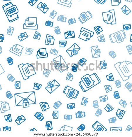 Set line Mail message lock password, Chat messages notification on phone and Drawer with document on seamless pattern. Vector