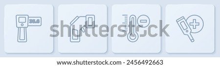 Set line Digital thermometer, Meteorology,  and . White square button. Vector