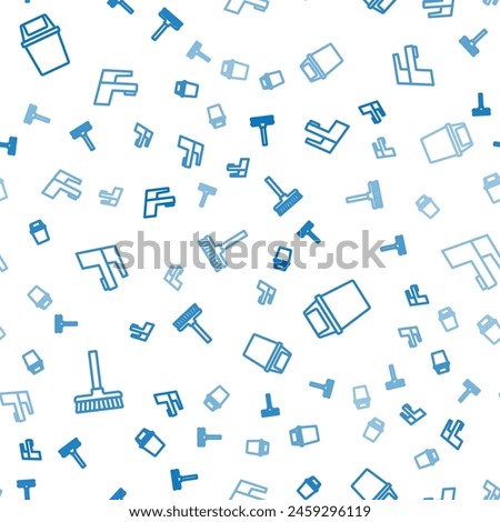 Set line Handle broom, Trash can and Water tap on seamless pattern. Vector