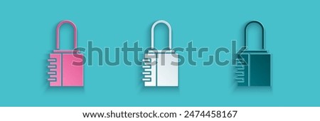 Paper cut Safe combination lock icon isolated on blue background. Combination padlock. Security, safety, protection, password, privacy. Paper art style. Vector Illustration