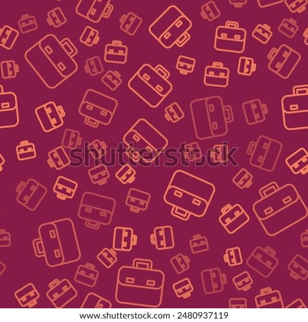 Brown line Briefcase icon isolated seamless pattern on red background. Business case sign. Business portfolio.  Vector