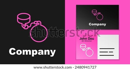 Pink line Ball on chain icon isolated on black background. Logo design template element. Vector