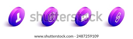 Set Isometric Stamp, Shield with mail and e-mail, Monitor and phone and Chain link icon. Vector