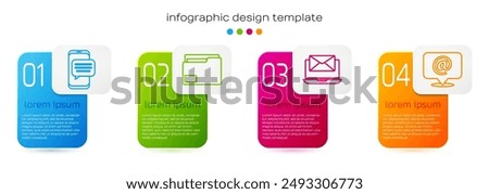 Set line Chat messages notification on phone, Document folder, Laptop with envelope and Mail and e-mail on speech bubble. Business infographic template. Vector