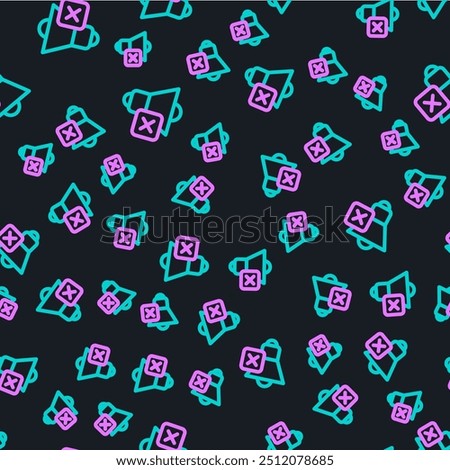 Line Speaker mute icon isolated seamless pattern on black background. No sound icon. Volume Off symbol.  Vector