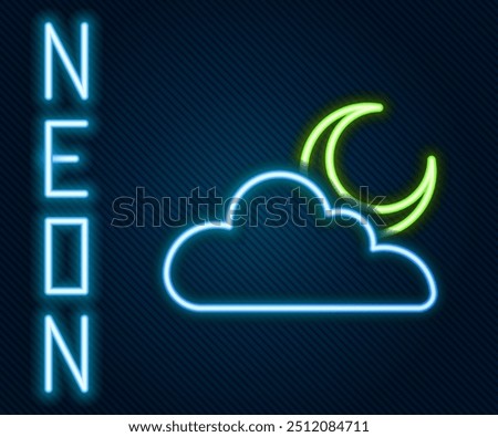 Glowing neon line Cloud with moon icon isolated on black background. Cloudy night sign. Sleep dreams symbol. Night or bed time sign. Colorful outline concept. Vector