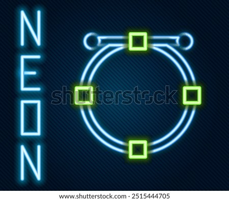 Glowing neon line Circle banner with Bezier curve icon isolated on black background. Pen tool icon. Colorful outline concept. Vector Illustration