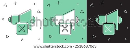 Set Speaker mute icon isolated on white and green, black background. No sound icon. Volume Off symbol.  Vector