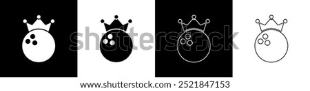 Set Bowling ball icon isolated on black and white background. Sport equipment.  Vector