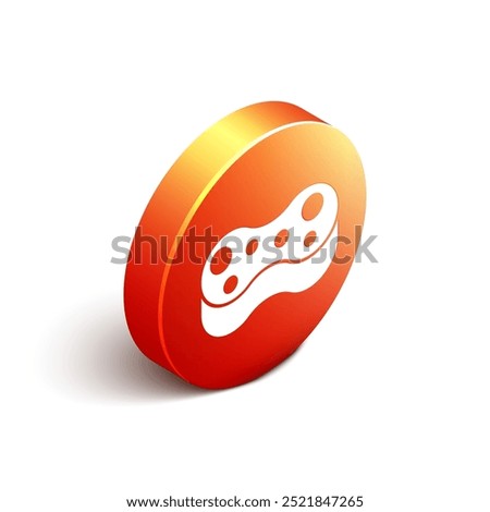 Isometric Sponge icon isolated on white background. Wisp of bast for washing dishes. Cleaning service logo. Orange circle button. Vector