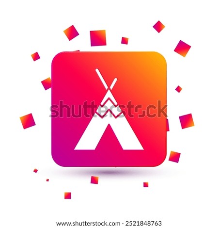 White Traditional indian teepee or wigwam icon isolated on white background. Indian tent. Square color button. Vector