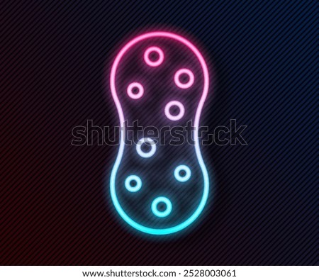 Glowing neon line Sponge with bubbles icon isolated on black background. Wisp of bast for washing dishes. Cleaning service logo.  Vector