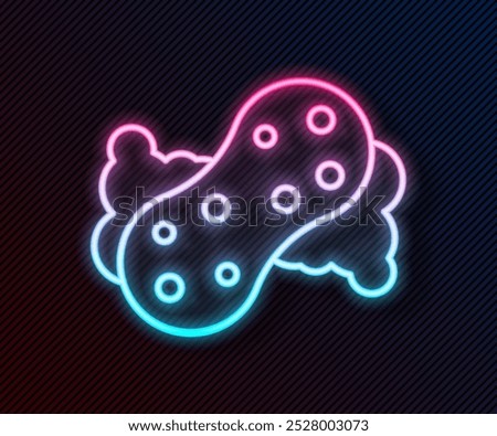 Glowing neon line Sponge with bubbles icon isolated on black background. Wisp of bast for washing dishes. Cleaning service logo.  Vector