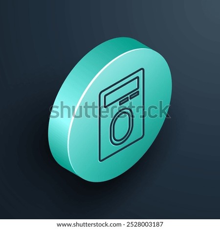 Isometric line Human hand scanning with finger scan on access control machine icon isolated on black background. Identification sign. Touch id. Turquoise circle button. Vector