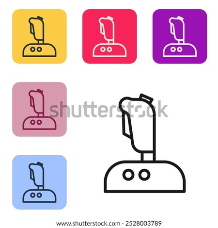 Black line Joystick for arcade machine icon isolated on white background. Joystick gamepad. Set icons in color square buttons. Vector Illustration