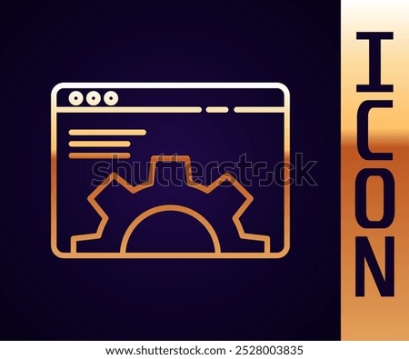 Gold line Browser setting icon isolated on black background. Adjusting, service, maintenance, repair, fixing.  Vector Illustration