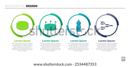 Set Hockey puck, Hockey stadium, Fitness shaker and Championship tournament bracket. Business infographic template. Vector