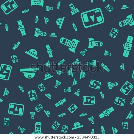 Set Telephone, Gps device with map, Motion sensor and Smartwatch on seamless pattern. Vector