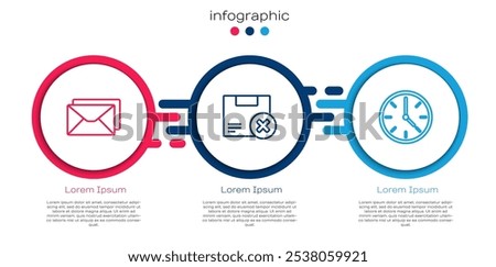 Set line Envelope, Carton cardboard box and delete and Clock. Business infographic template. Vector