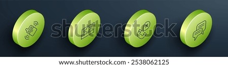 Set Isometric line Mobile phone, Stacks paper money cash, Declined or missed call and Speech bubble chat icon. Vector