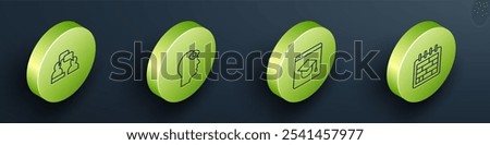 Set Isometric line Two sitting men talking, Man with third eye, Online education and Calendar icon. Vector