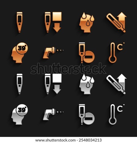 Set Digital thermometer, Medical, Meteorology, High human body temperature,  and  icon. Vector