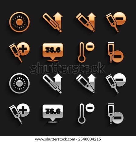 Set Medical thermometer, Digital, Meteorology, Sun and  icon. Vector