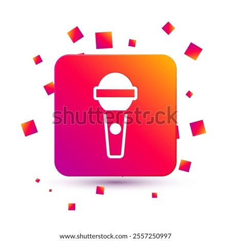 White Microphone icon isolated on white background. On air radio mic microphone. Speaker sign. Square color button. Vector