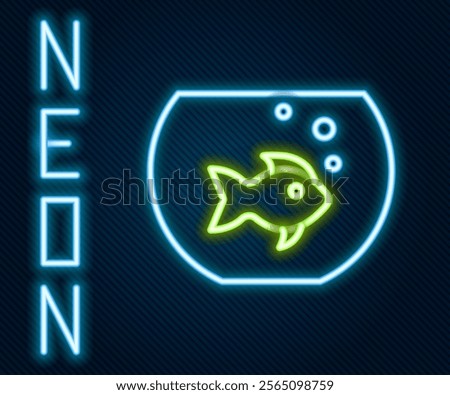 Glowing neon line Aquarium with fish icon isolated on black background. Round glass aquarium. Aquarium for home and pets. Colorful outline concept. Vector