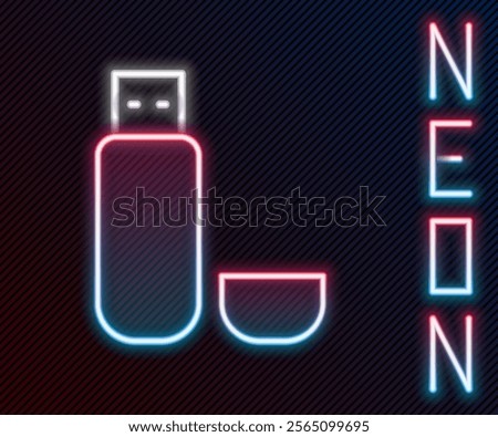 Glowing neon line USB flash drive icon isolated on black background. Colorful outline concept. Vector Illustration