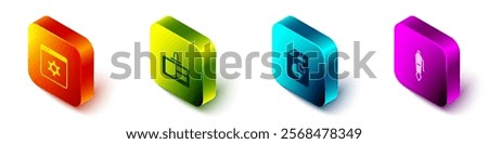 Set Isometric Browser setting, Identification badge, Document with graph chart and Fountain pen nib icon. Vector